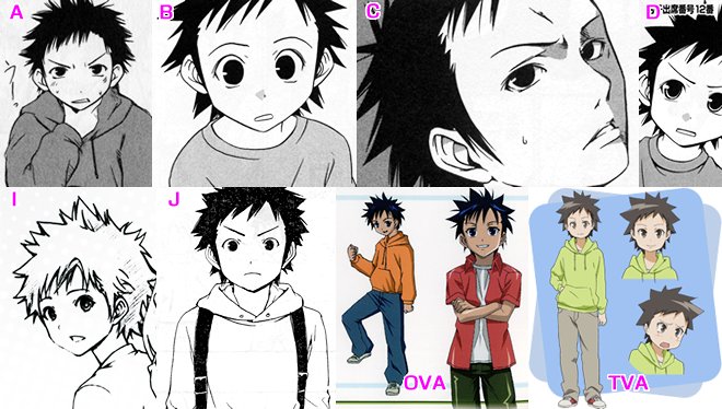 今日の５の２ 原作コミックス・OVA・TVアニメのキャラ比較