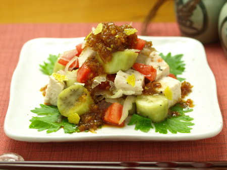 鶏胸肉と茄子のサラダa15